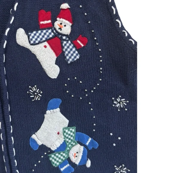 Vintage Y2K  Dancing Snowmen Zip Up Sweater Vest - Large - Picture 2 of 4